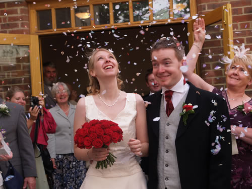 Confetti Throwing at Bride  and Groom